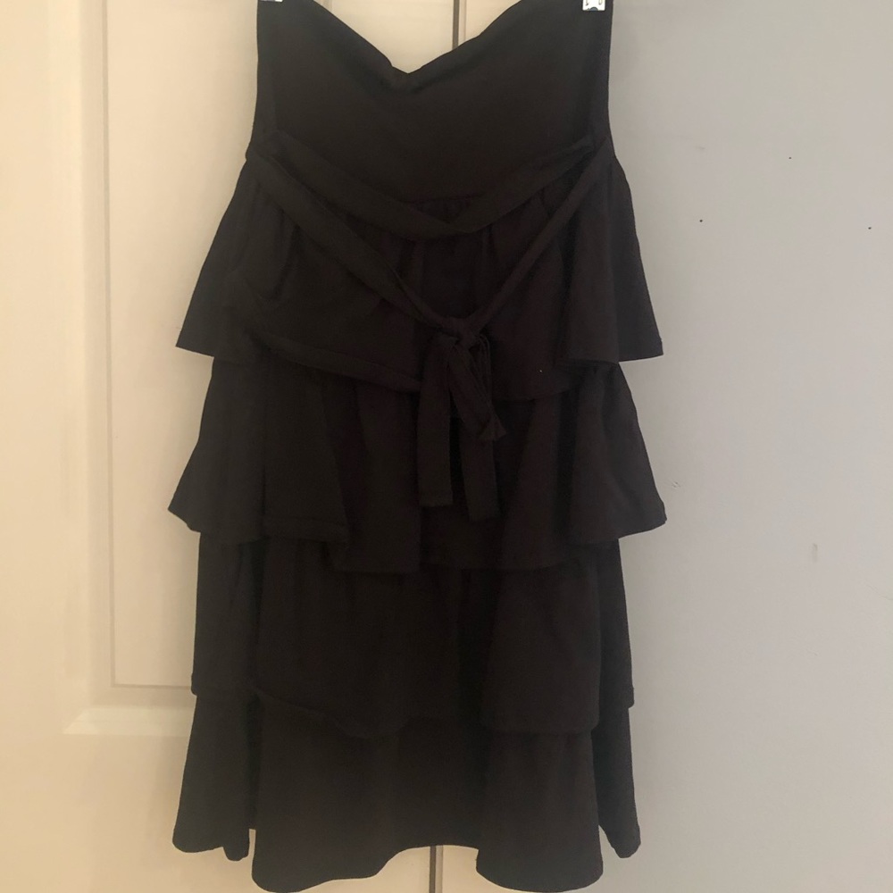 Dept Strapless Black Ruffle Belted Dress